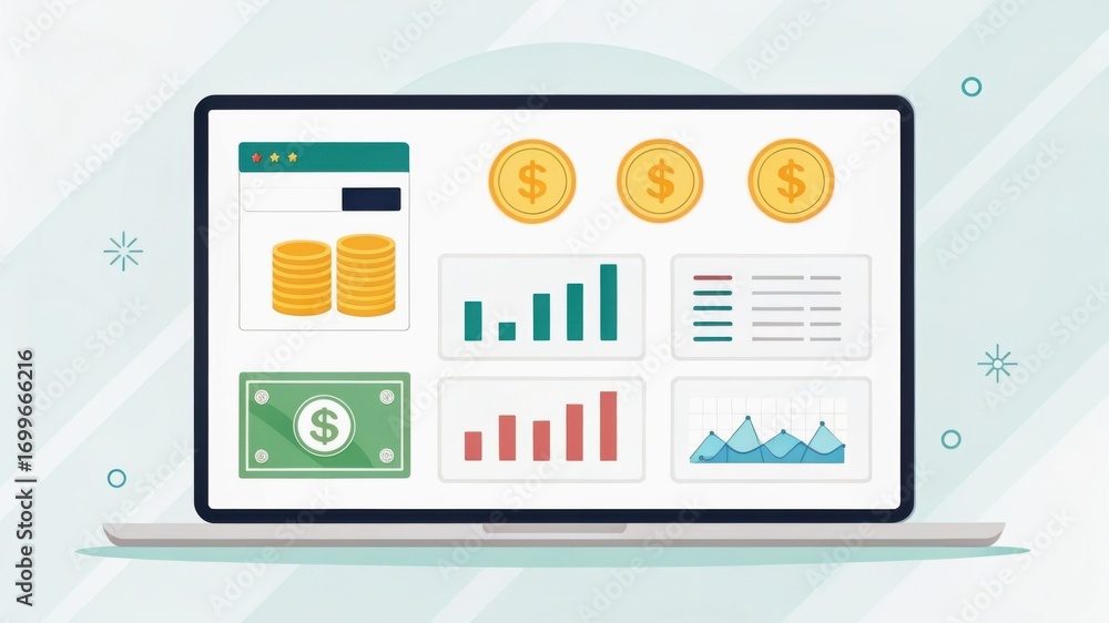 Poster wallet integration success finance transaction digital dashboard displaying financial data and chart