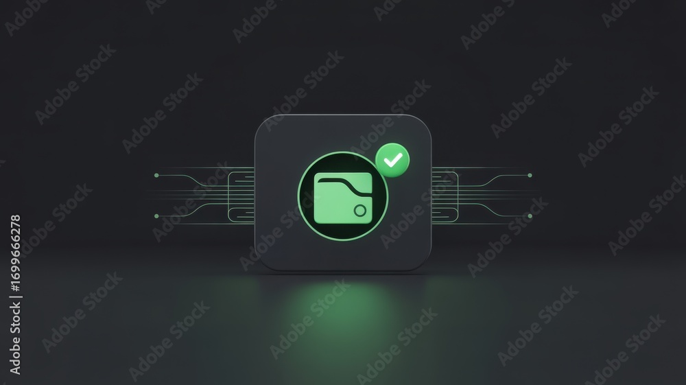 Aufkleber wallet integration success finance transaction digital file icon with checkmark on a tech-inspired b