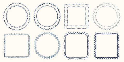 Collection of hand drawn decorative borders and frames in various shapes and styles