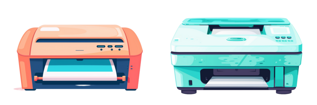 Set of Printer Isolated on Transparent Background. PNG.