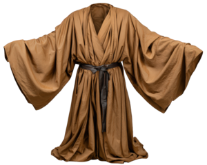 Traditional brown ceremonial robe with wide sleeves, black sash, and flowing fabric, often used in religious or cultural events, exuding elegance and heritage