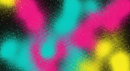 Vibrant CMY spray paint splatter on a black background, a dynamic and colorful abstract design for modern art concepts