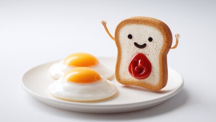 Cute toast character with fried eggs
