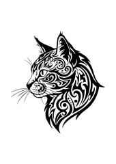 Obraz premium Striking Black and White Cat Portrait in Detailed Tribal Style, an Exemplary Vector Art Piece showcasing Unique Artistic Vision and Intricate Design Flow