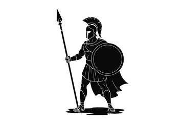 Ancient greek warrior silhouette with spear and shield