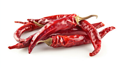 Fiery Red Chili Peppers: A close-up shot of several vibrant red chili peppers, their dried forms showcasing textures and forms, embodying culinary delight and spice.