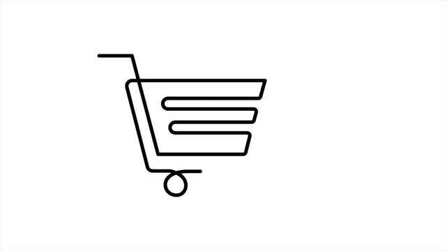 Shopping Chart or Trolley Icon Animated in One Line Drawing Style. Self Drawing. Seamless Looping. Perfect for e-Commerce Webpage and Apps onboarding while Waiting Page Loading.