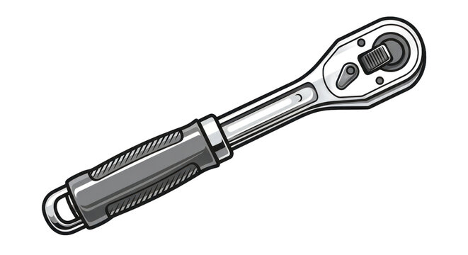 Detailed illustration of a ratchet wrench with a metallic design and transparent background