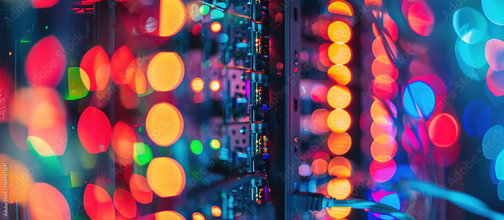Aufkleber data server abstract: glimmering lights dance across the landscape of data servers, creating an abst