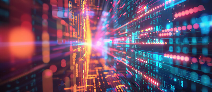 Digital Network of the Future: An abstract, luminescent display of a complex digital network, showcasing glowing data streams, representing technological innovation, and the future of connectivity.