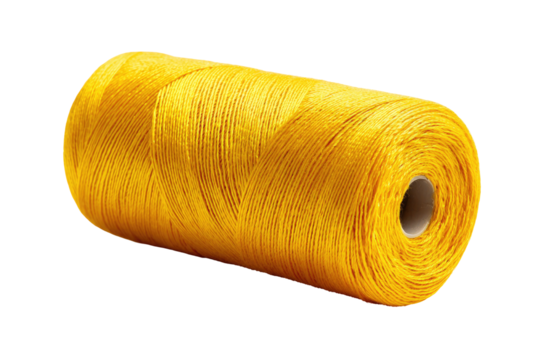 A bright, solid-yellow spool of tightly wound string or cord