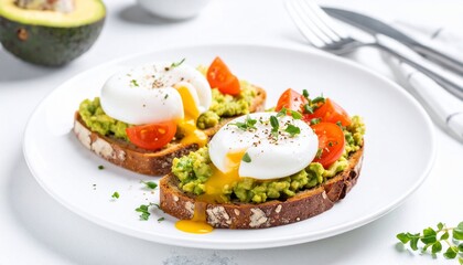 Delicious Avocado Toast with Poached Eggs and Tomatoes