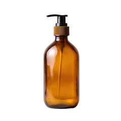 Amber glass pump bottle with wooden cap