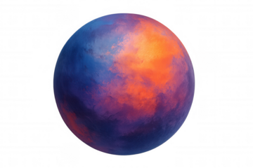 Swirling orange-blue exoplanet rotating against transparent space, showcasing dynamic planetary atmosphere with vivid color gradients for sci-fi visualization