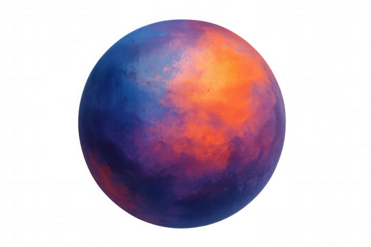 Swirling orange-blue exoplanet rotating against transparent space, showcasing dynamic planetary atmosphere with vivid color gradients for sci-fi visualization