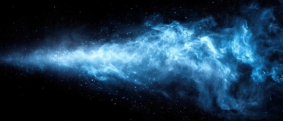 Fototapeta premium A bright blue nebula with swirling cosmic dust and glowing stars stretches across the dark expanse of space