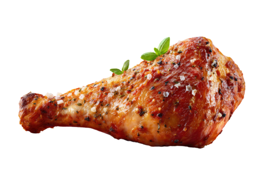 Roasted chicken drumstick, seasoned and garnished