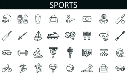 Sports Icon Set for Athletics, Fitness Gear, and Recreational UI Design
