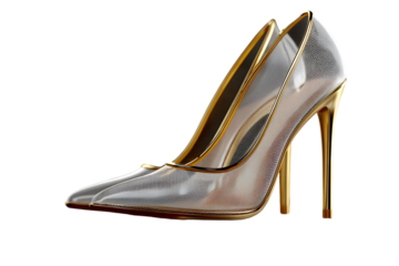 Elegant sheer high heels with gold trim for luxury fashion designs and upscale branding visuals