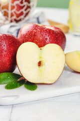 Fresh Red Apples Heart Shape Cut with Dew Drops Healthy Fruit Concept