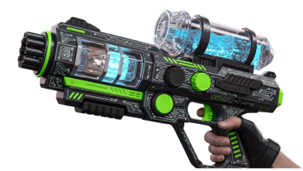 Futuristic toy blaster gun with neon lights
