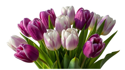 Fototapeta premium Bouquet of purple and white tulips isolated 