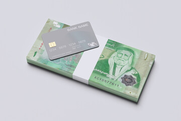 Jordanian dinar notes are isolated on a white background. Sharif Hussein bin Ali face Portrait from Jordan 1 Dinar Banknote. New Shape