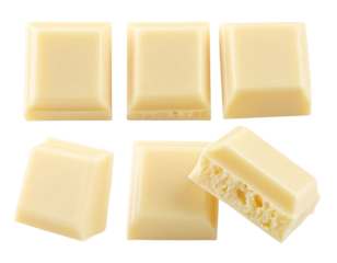 Milk White Chocolate Cubes and Chunks on Clean Background