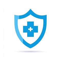 Obraz premium Minimalist shield emblem featuring medical cross on clean white background for corporate identity and business branding in healthcare sector