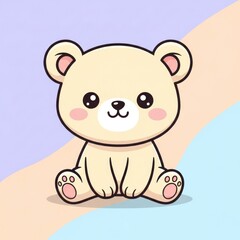Obraz premium Cute Kawaii Bear Sitting Adorably on a Pastel Background.