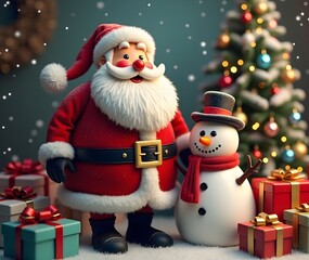 Merry Christmas Lettering featuring Santa and Reindeer