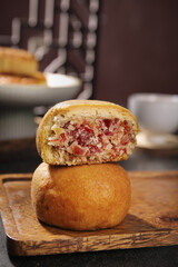 Yunnan Ham Mooncake Cross Section - Traditional Chinese Handmade Pastry with Xuanwei Ham Filling