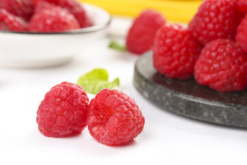 Fresh Red Raspberries in Bowls - Healthy Organic Berry Food Photography