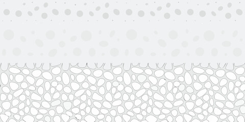 Abstract seamless pattern of organic shapes and dots in shades of gray and white