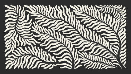Abstract organic pattern of cream colored wavy fern leaves on a dark background © Ranajit
