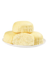 Handmade Golden Steamed Buns Dessert Cakes on White Plate