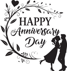 Happy Anniversary Day with Couple Silhouette