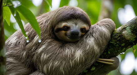 Fototapeta premium Three-toed Sloth in Rainforest Canopy