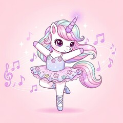 Adorable Dancing Unicorn Ballerina in Pastel Colors.