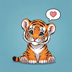 Adorable Tiger Cub with Heart Bubble Cartoon Illustration.