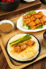 Zibo Barbecue Pork Belly Skewers with Wheat Pancakes Traditional Chinese Gourmet Cuisine