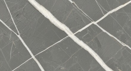 Closeup Gray Marble Texture with Bold White Veins Across Stone Surface