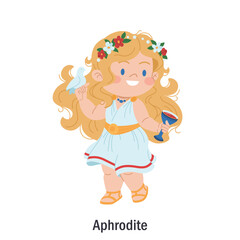 Ancient Greek goddess Aphrodite. Character of the Olympic goddess of love and beauty. Deity with a dove, cup, wreath and belt of Aphrodite. Cartoon character of classical mythology