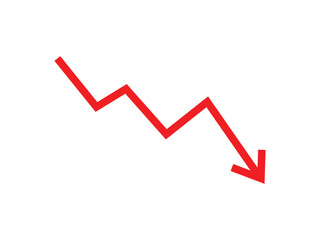 Obraz premium Red Arrow Pointing Downward Indicating Decline on Transparent Background