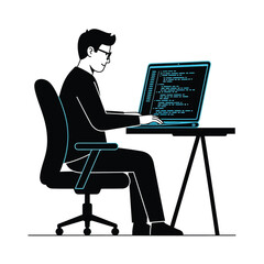 A person is seated at a desk, focused on coding on a laptop computer.