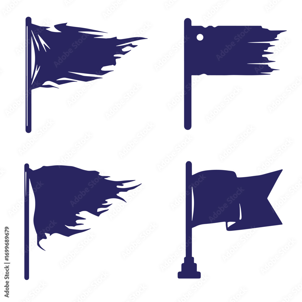 Poster set of four vector flags in different styles for design and illustration projects