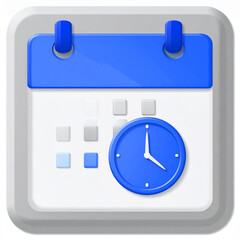 3d Blue calendar with clock icon time schedule
