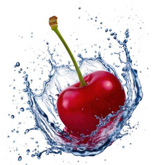 cherry in water splash isolated on white or transparent.