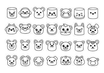 A set of cute bear and marshmallow vector illustrations in various expressions and styles for design use