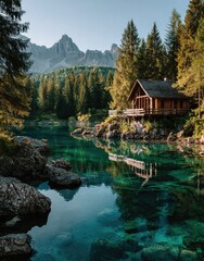 Fototapeta premium Cabin by Emerald Lake